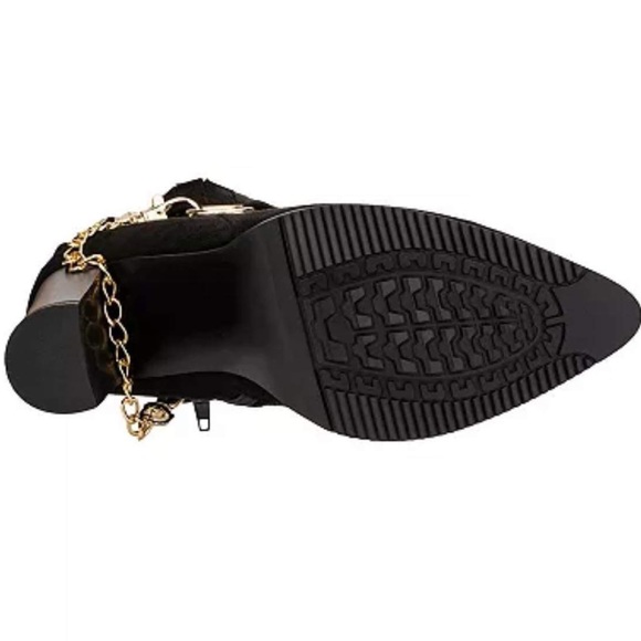 New York & Company Fallon Heeled Ankle Boots Size 10 Black w/ Gold Chain Detail - Picture 5 of 7
